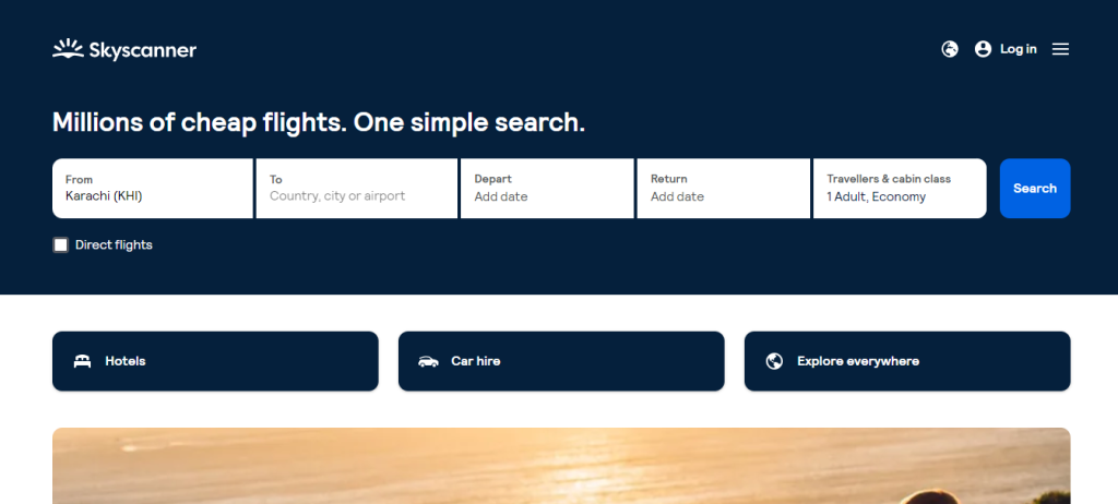 skyscanner.com is a website to find cheap flights and hotel rooms.